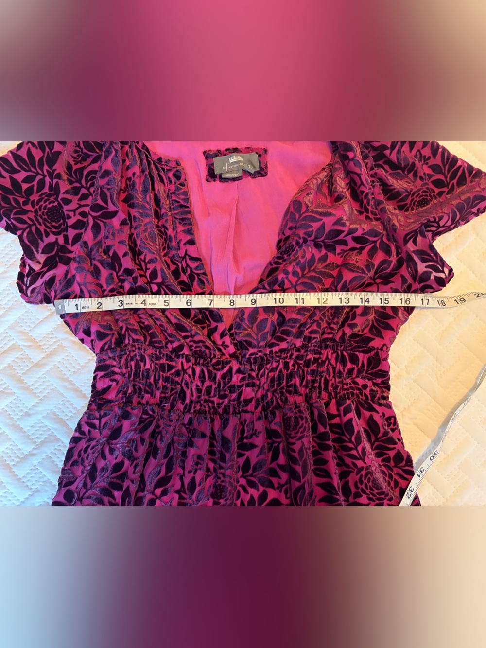 Anthropologie | Magenta Somerset Velvet Short Sleeve Mini Dress - Picture 6 of 9